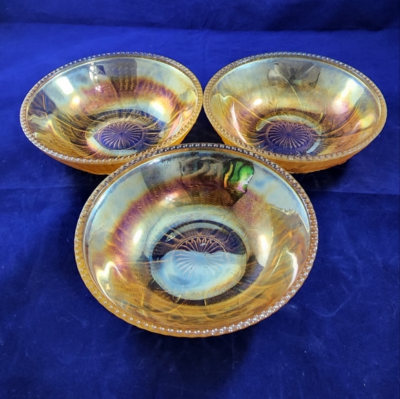 Lot of 3 Jeannette Iris Iridescent Depression Carnival Glass Beaded Berr… - Picture 1 of 5